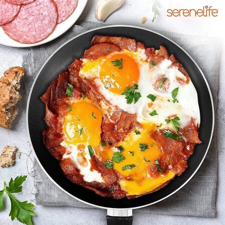 Serenelife Kitchenware Pots & Pans Set - Basic Kitchen Cookware, Black Non-Stick Coating Inside, Heat Resistant SLCW11BLU